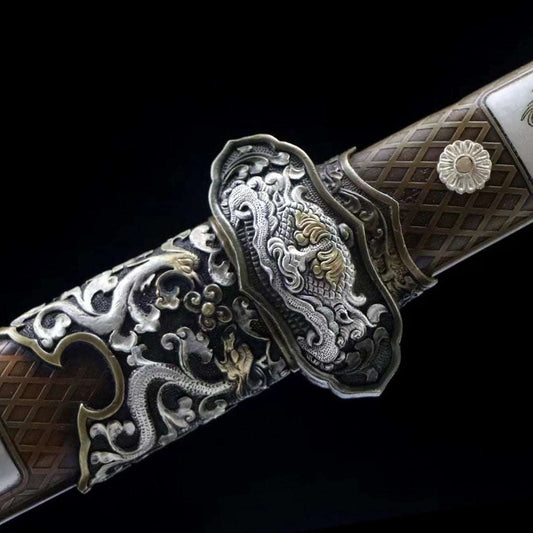 Dragon and Phoenix Tang Dynasty Sword, patternsteel, hand-forged