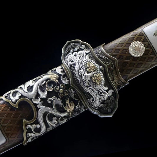 Dragon and Phoenix Tang Dynasty Sword, patternsteel, hand-forged