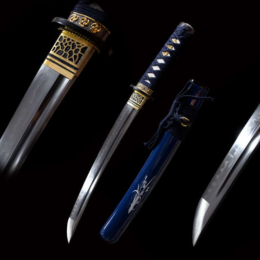 Second generation bitter bamboo,Wakizashi, T10 steel, covered with earth burning blade, pure handmade Japanese knife