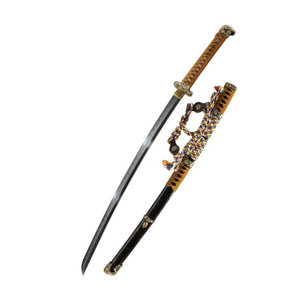 Long Yin Tachi, earth-covered blade + Japanese-style grinding, real handmade samurai sword, self-refined patterned steel - Steel myth