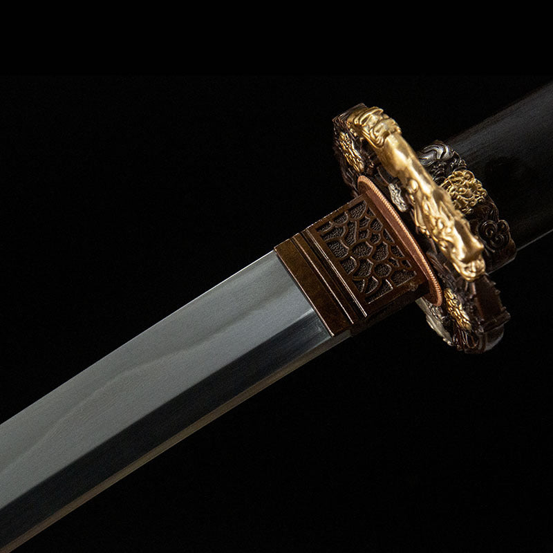 Yakini Tachi, covered with earth burning blade, Uzi steel, covered with soil burning blade, ebony scabbard, integrated keel handle - Steel myth