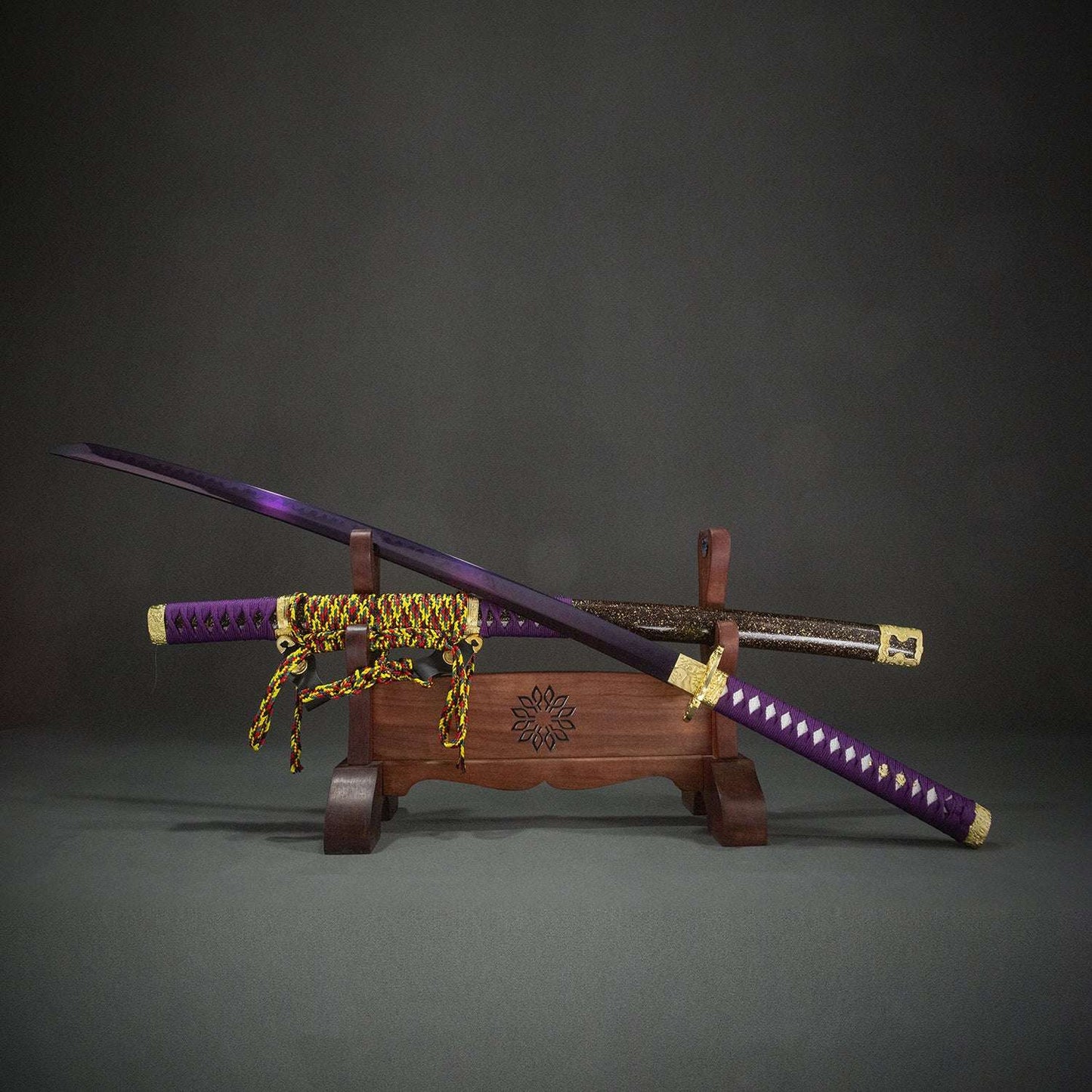 Shikawa Tachi, earth-covered blade, oxidized purple, real handmade samurai sword, T10 steel