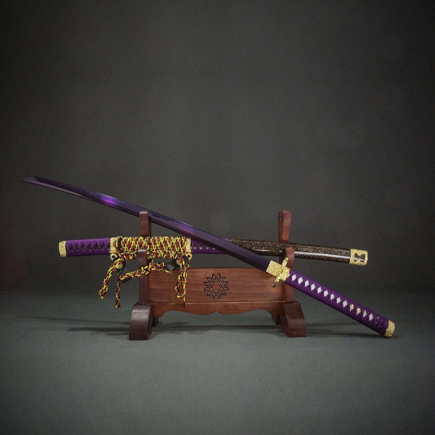 Shikawa Tachi, earth-covered blade, oxidized purple, real handmade samurai sword, T10 steel