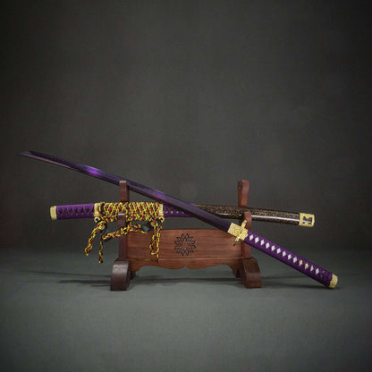 Shikawa Tachi, earth-covered blade, oxidized purple, real handmade samurai sword, T10 steel