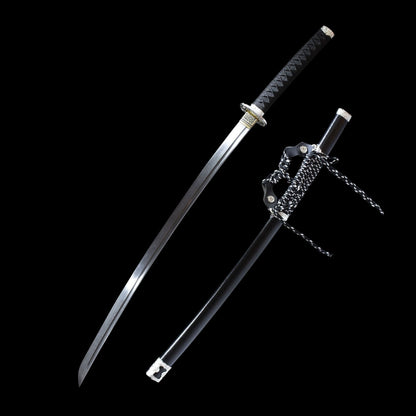 Ice Soul Tachi, real handmade katana, earth-covered and burnt blade, patterned steel - Steel myth