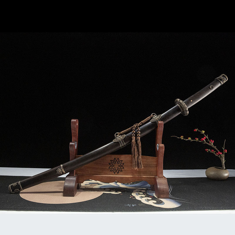 Night Crane Tachi, covered with earth burning blade, pure copper equipment, handmade Japanese sword, 100 steel - Steel myth