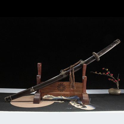 Night Crane Tachi, covered with earth burning blade, pure copper equipment, handmade Japanese sword, 100 steel - Steel myth