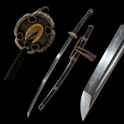 Night Crane Tachi, covered with earth burning blade, pure copper equipment, handmade Japanese sword, 100 steel - Steel myth