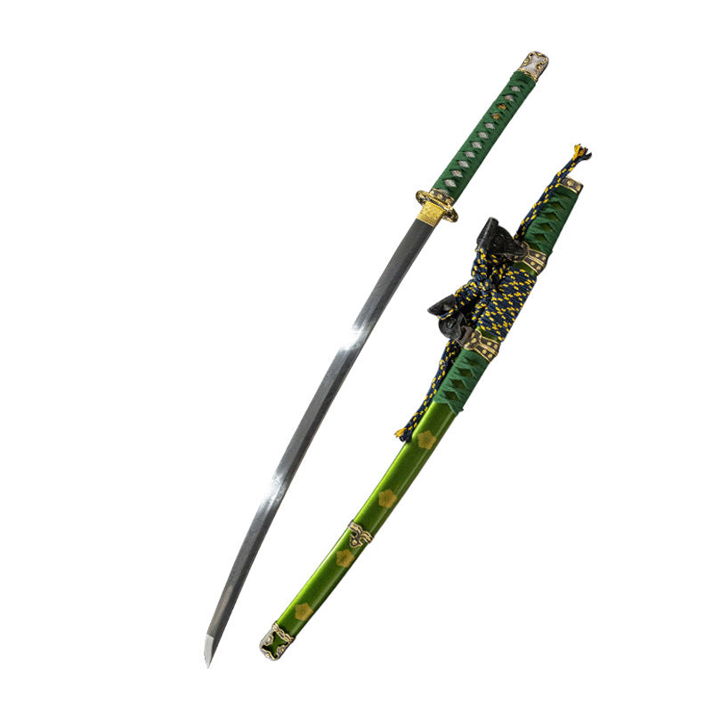 Fuchiryuu Tachi, covered with earth and burned blade, real handmade samurai sword, one-piece long sword, patterned steel Damascus pattern - Steel myth