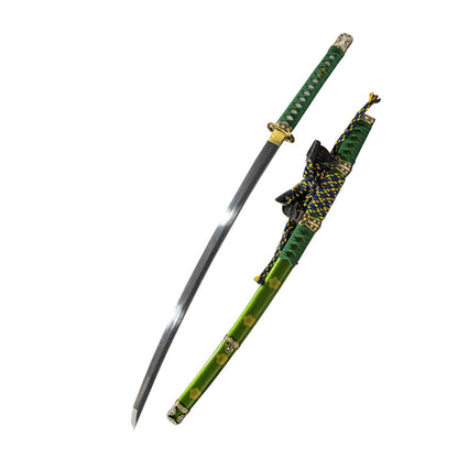 Fuchiryuu Tachi, covered with earth and burned blade, real handmade samurai sword, one-piece long sword, patterned steel Damascus pattern - Steel myth