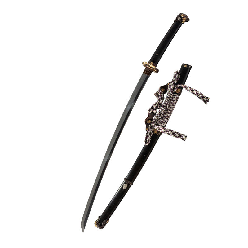 Yakini Tachi, covered with earth burning blade, Uzi steel, covered with soil burning blade, ebony scabbard, integrated keel handle - Steel myth