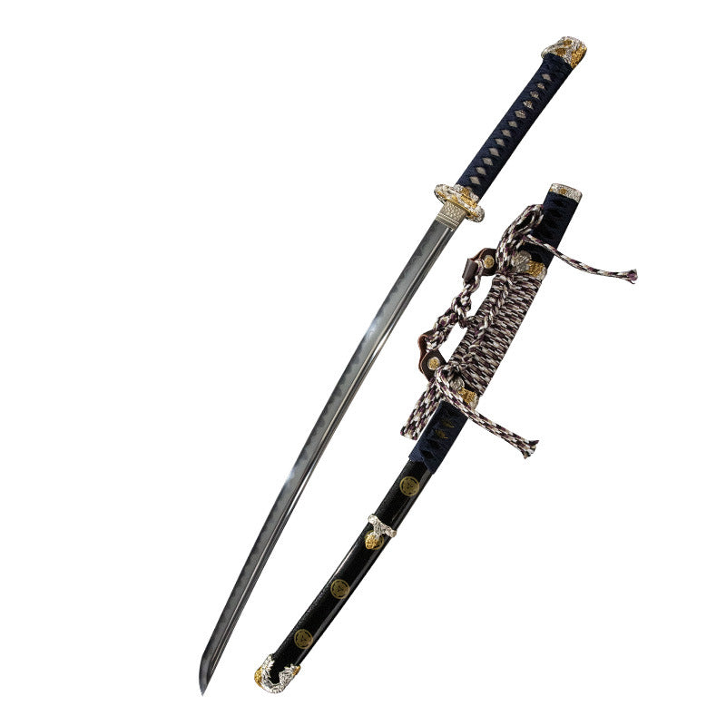Two-color lion Tachi, patterned steel, earth-covered burnt blade, pill forging, integrated keel handle, brass decoration - Steel myth