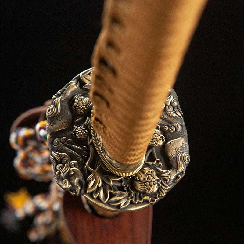 Long Yin Tachi, earth-covered blade + Japanese-style grinding, real handmade samurai sword, self-refined patterned steel