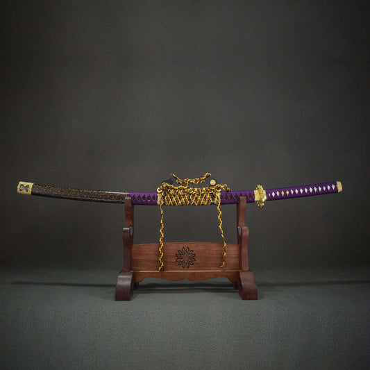 Shikawa Tachi, earth-covered blade, oxidized purple, real handmade samurai sword, T10 steel