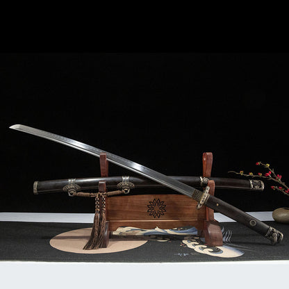 Night Crane Tachi, covered with earth burning blade, pure copper equipment, handmade Japanese sword, 100 steel - Steel myth