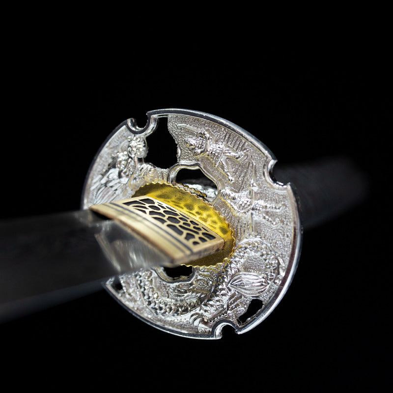 Ice Soul Tachi, real handmade katana, earth-covered and burnt blade, patterned steel - Steel myth