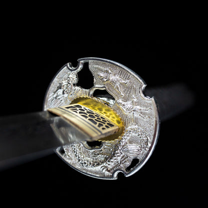 Ice Soul Tachi, real handmade katana, earth-covered and burnt blade, patterned steel - Steel myth