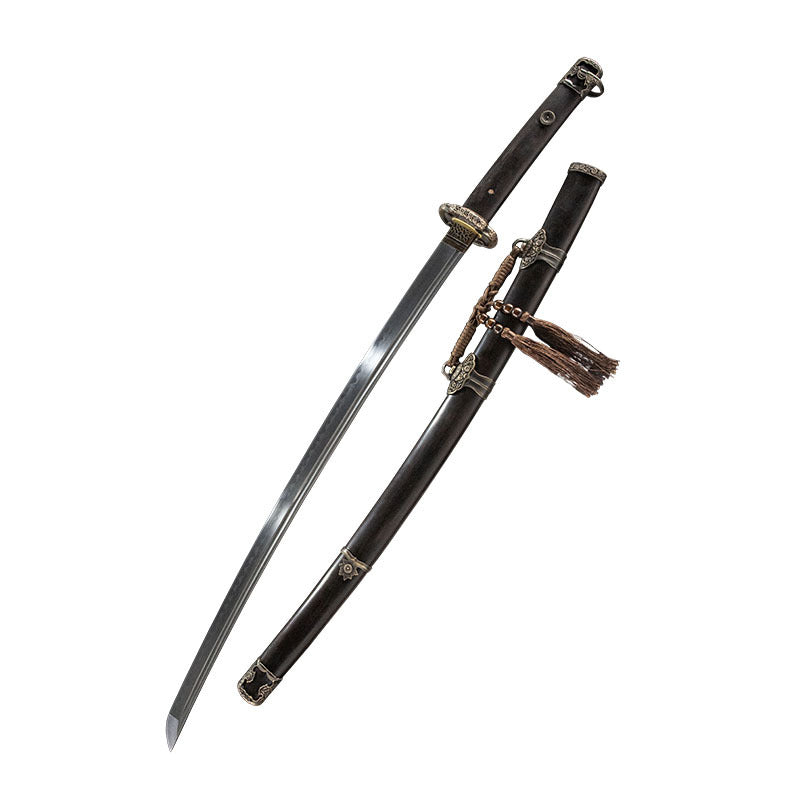 Night Crane Tachi, covered with earth burning blade, pure copper equipment, handmade Japanese sword, 100 steel - Steel myth