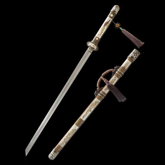 Dragon and Phoenix Tang Dynasty Sword, patternsteel, hand-forged