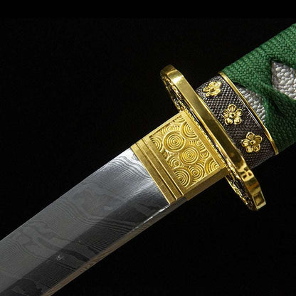 Fuchiryuu Tachi, covered with earth and burned blade, real handmade samurai sword, one-piece long sword, patterned steel Damascus pattern