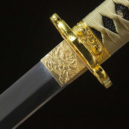 Golden Sword, earth-covered blade, handmade katana, high-performance spring steel