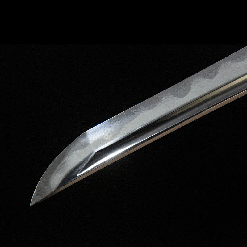 Two-color lion Tachi, patterned steel, earth-covered burnt blade, pill forging, integrated keel handle, brass decoration - Steel myth