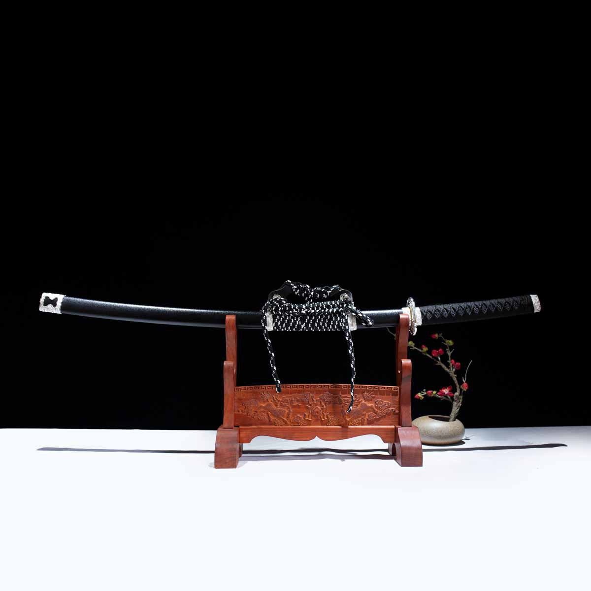 Ice Soul Tachi, real handmade katana, earth-covered and burnt blade, patterned steel - Steel myth