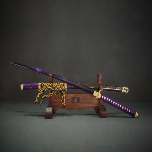 Shikawa Tachi, earth-covered blade, oxidized purple, real handmade samurai sword, T10 steel
