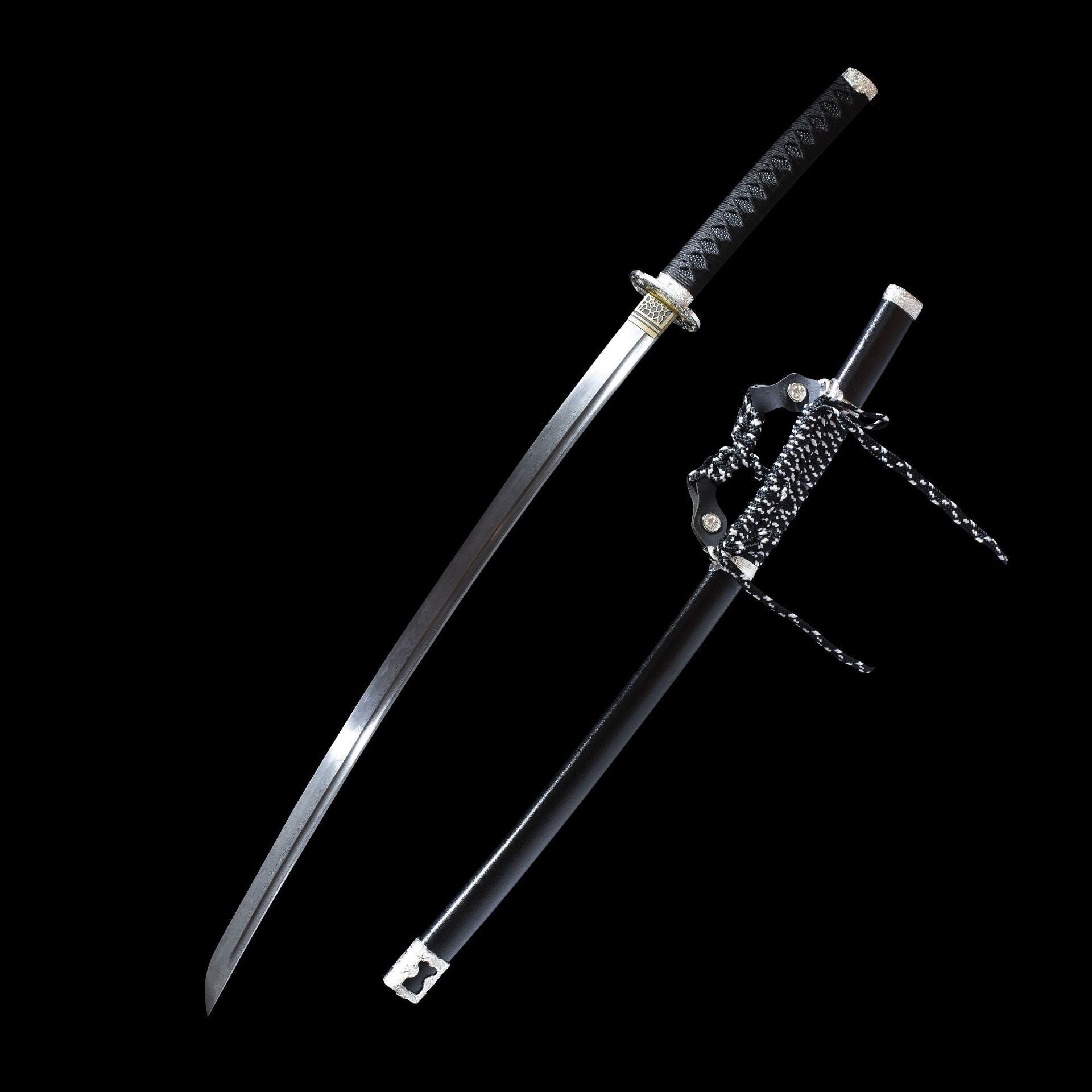 Ice Soul Tachi, real handmade katana, earth-covered and burnt blade, patterned steel - Steel myth